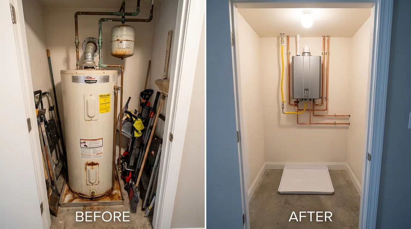 Tank water heater versus wall-mounted tankless unit comparison for Baytown, TX homeowners