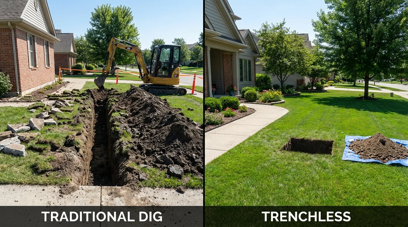 Trenchless sewer repair with minimal yard damage versus traditional excavation in Baytown, TX